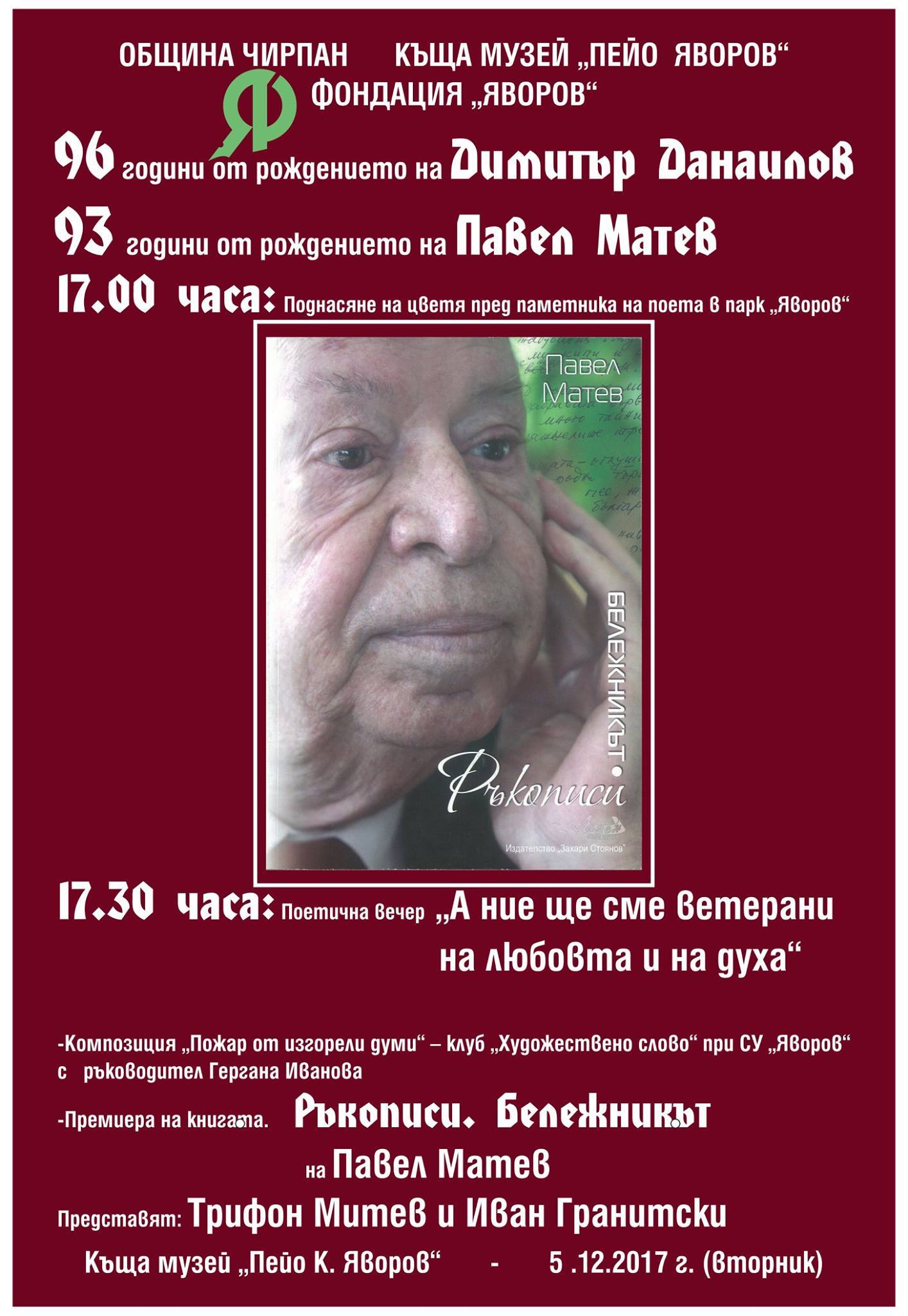 Паметна вечер за Димитър Данаилов и Павел Матев